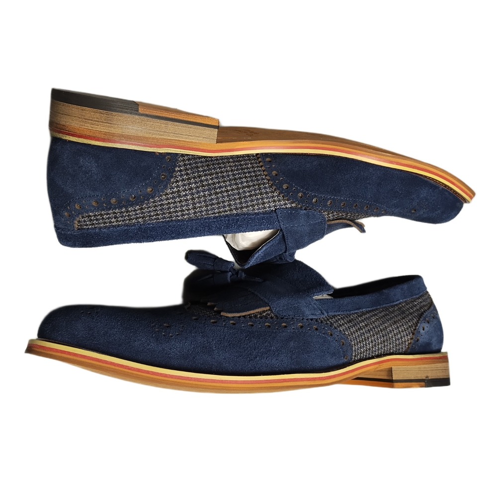 Vintage Foundry Co Bianchi Tassel Loafers Mens Size 13 Blue Cuban Heel VF1169-SE